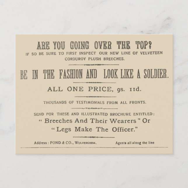 Facsimile Extract från Wipers Times 1916 Vykort (Framsida)