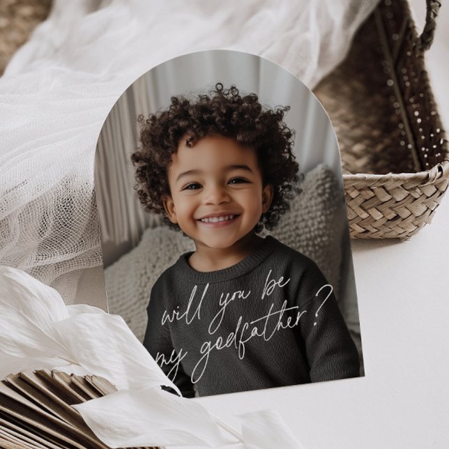 Fadder Handskriven Förslagsfoto Ark  Inbjudningar (Zazzle Godfather Handwritten Proposal Photo Arch  Invitation (Front))