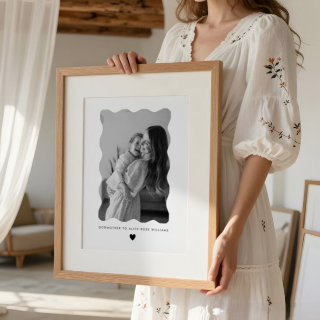 Fadder Vågigt Foto Minnesskrivelse Poster (Zazzle Godmother Wavy Photo Keepsake Print)