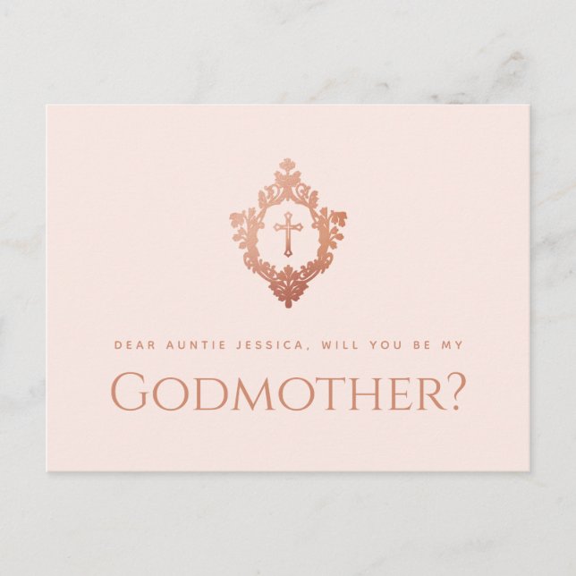 Fadderförslag Rosa Roséguld Kors Crest Flicka Helg Vykort (Framsida)