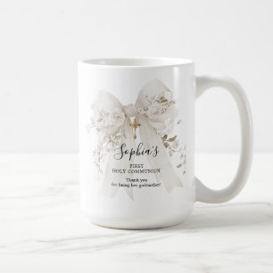 Faddergåva Första Kommunion Vit Rosbukett Kaffemugg
