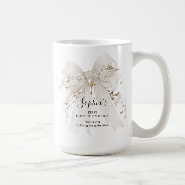 Faddergåva Första Kommunion Vit Rosbukett Kaffemugg (Höger)