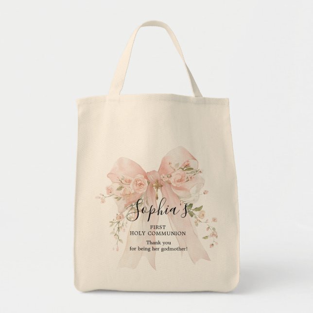 Faddergåva Första nattvarden Rosa båge Rosor Tygkasse (Framsidan)