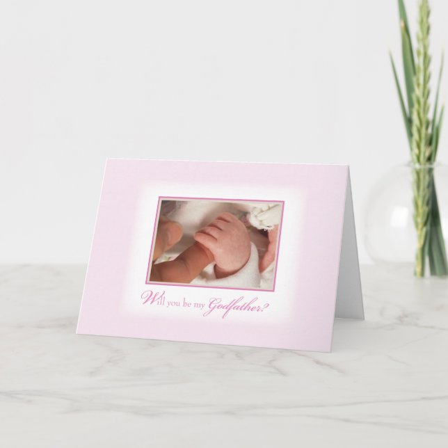 Fadderinbjudan med bebis-flickas händer, Rosa Inbjudan (Framsida)