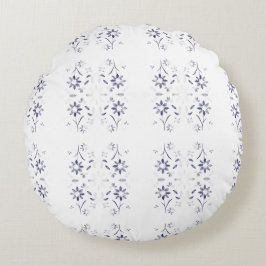 Faded Blue and White Floral Pattern Rund Kudde