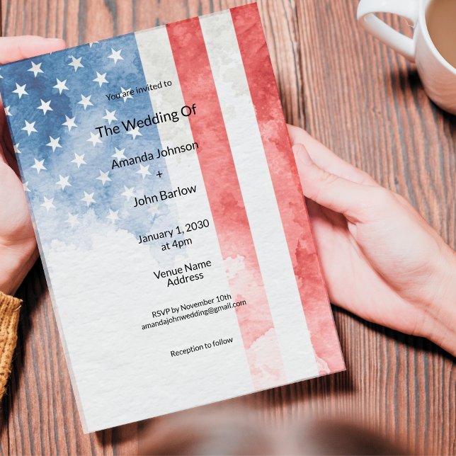 Faded Grunge American Flag Minimalist Wedding Inbjudningar (Faded Grunge American Flag Wedding Invitation)