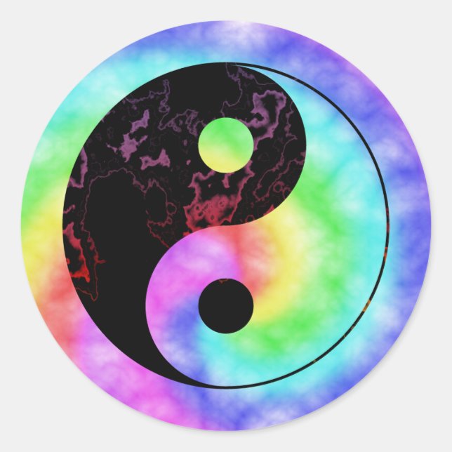 Faded Rainbow Yin Yang Sticker Runt Klistermärke (Framsida)