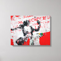 Faded Red and White Graffiti med African Stencil