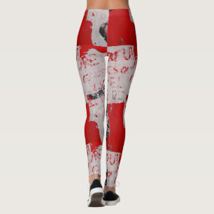 Faded Red and White Graffiti med African Stencil Leggings