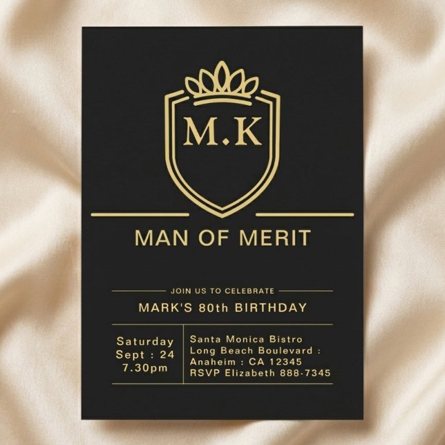 Fader 80-årsdag 80 år Svart Guld Fest Inbjudningar (80th birthday invite black and gold on cloth background.)