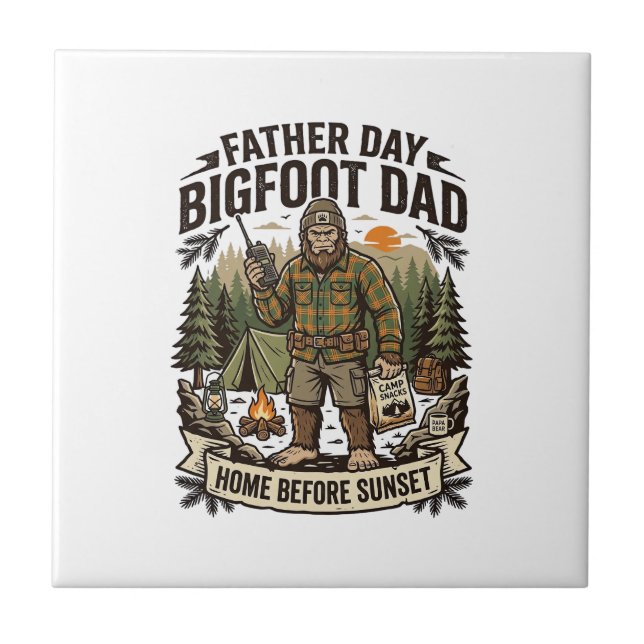 Fader Dag Bigfoot Pappa Tröja Skogs Papa Retro G Kakelplatta (Framsidan)