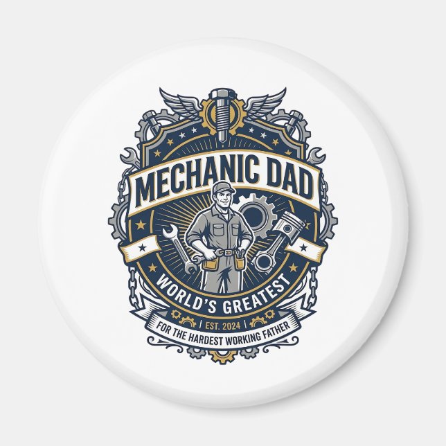 Fader Dag Mekaniker Pappa Tröja Rolig Arbete Pappa Magnet (Framsidan)