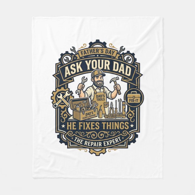 Fader Dag Reparation Pappa Tröja Fråga Din Pappa H Fleecefilt (Framsidan)