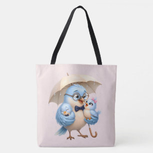 Fader Fågel Familj Totebag Present Tygkasse
