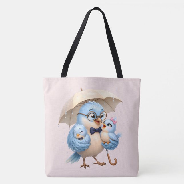 Fader Fågel Familj Totebag Present Tygkasse (Framsida)