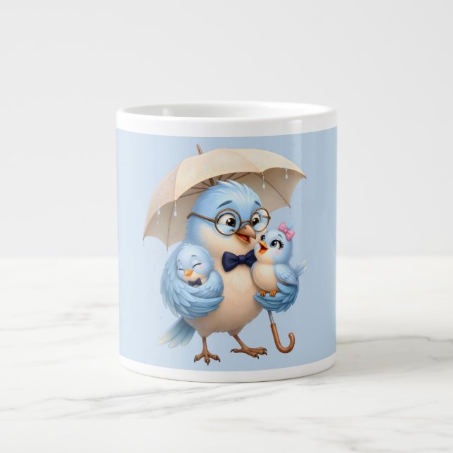 Fader Fågel Kaffemugg Familjekärlek Present Jumbo Mugg (Framsidan)
