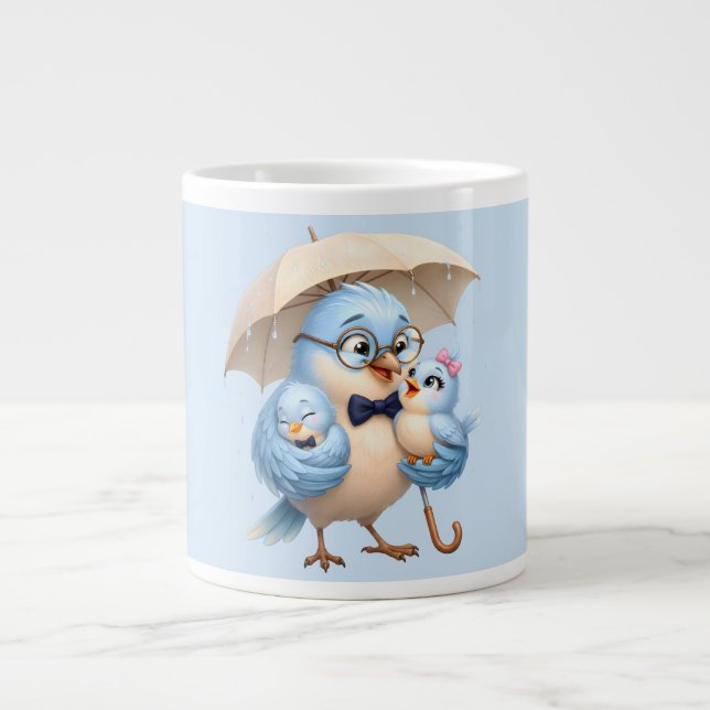 Fader Fågel Kaffemuggen Söt Familj Present Jumbo Mugg (Framsidan)