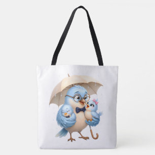 Fader Fågel Totebag Familjekärlek Present Tygkasse