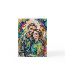 Fader och dotter akvarellporträtt – Färgrikt