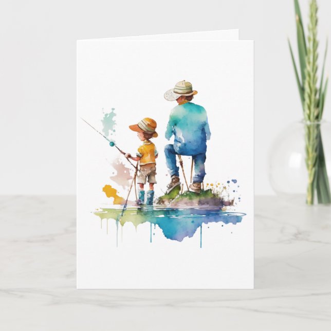 Fader och son Vattenfärg Illustration Ai Konst Kort (Framsida)