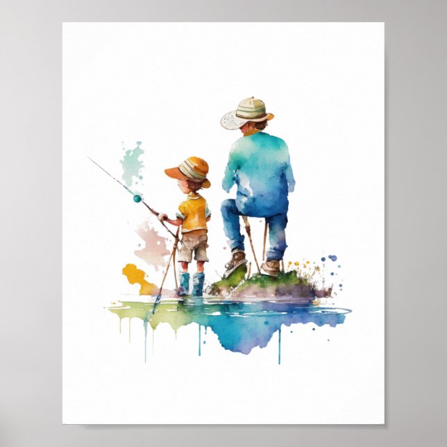 Fader och son Vattenfärg Illustration Ai Konst Poster (Framsidan)