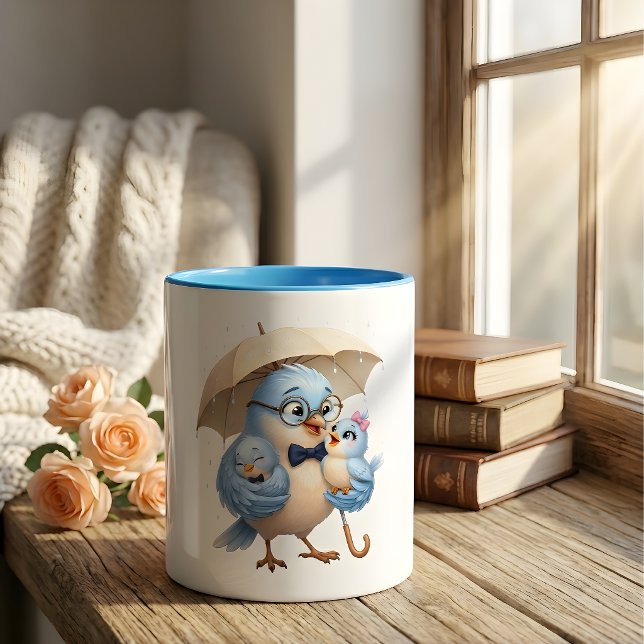 Faderfågel som skyddar sina små koppar mugg (Skapare uppladdad)