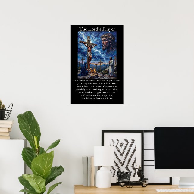 Faderns Bön Korsfästelse Kalvarieberg Blixt Storm Poster (Hemmakontoret)