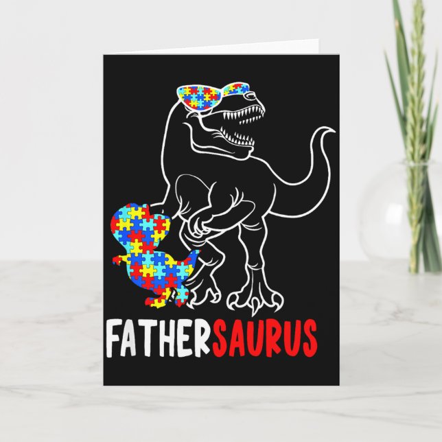 Fadersaurus T Rex Dinosaur Autism Medvetenhet Papp Kort (Framsida)