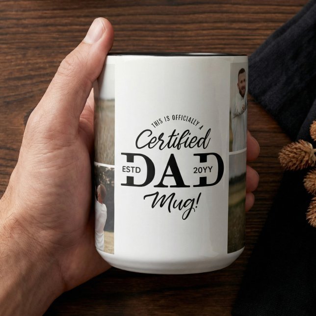 Fadersdags-certifierad Pappamugg Pappa Fotokollage Mugg (Father’s Day Certified Dad Mug Dad Photo Collage)