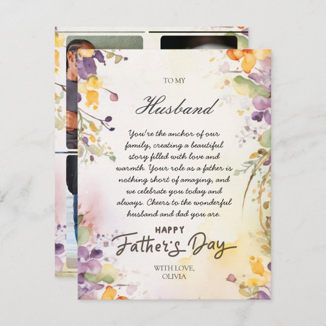 Fadersdags kort för make från hustru Foto (Fram/baksida)