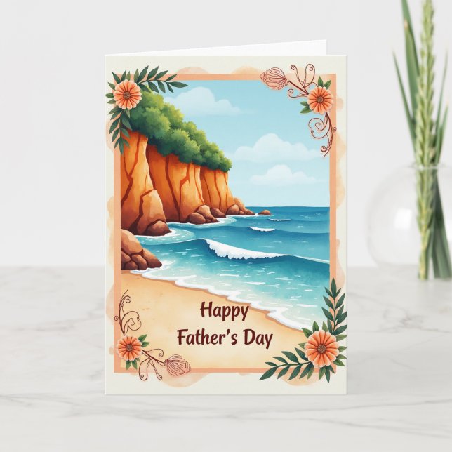 Fadersdags kort med blomster vid havet (Framsida)