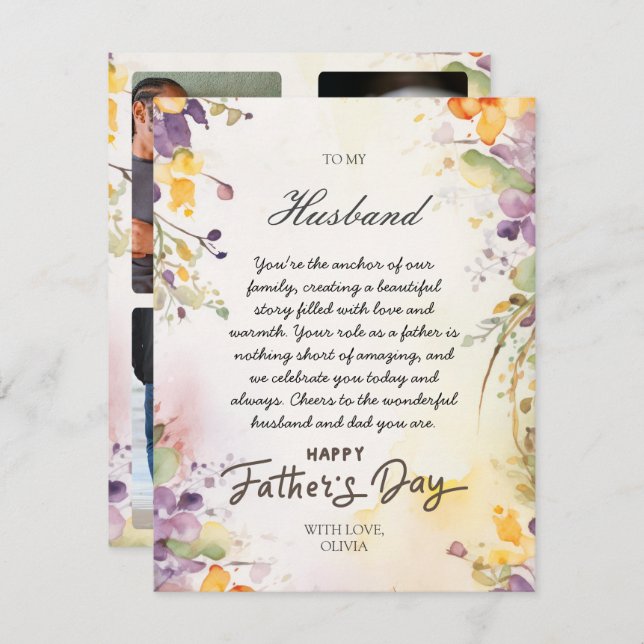 Fadersdags kort till make från hustru Foto (Fram/baksida)