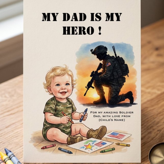Fadersdagskort för militärpappa Min pappa är en hj Kort (My Dad Is My Hero Card | Personalized Military Soldier Dad Card from Child)
