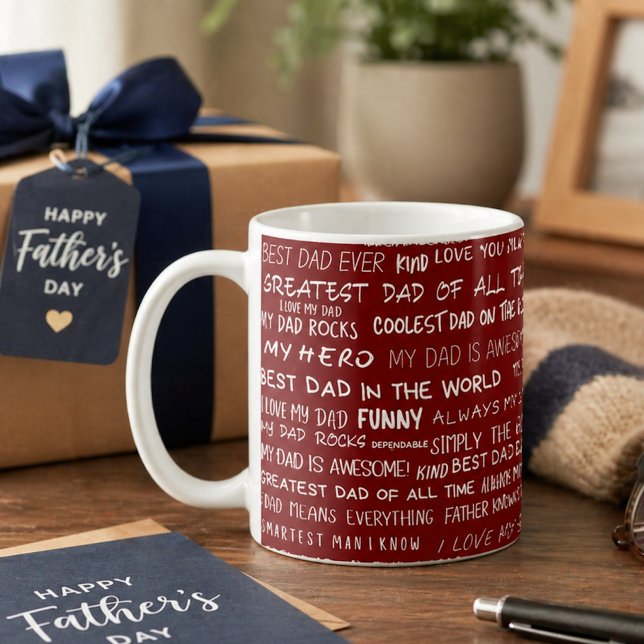 Fadersdagspresent Skript Typografi Mönster Röd Kaffemugg (Skapare uppladdad)