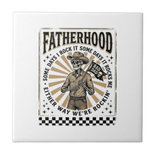 Faderskap Vintage Skelett Cowboy Pappa Tröja Desig Kakelplatta
