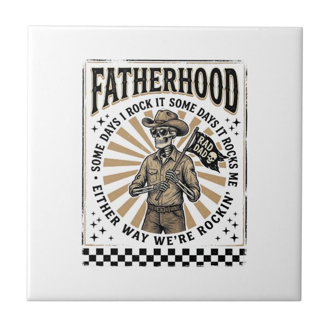 Faderskap Vintage Skelett Cowboy Pappa Tröja Desig Kakelplatta (Framsidan)