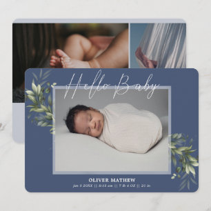 Fades Greenery Eucalyptus Blue Boy Birth Announcem Meddelande