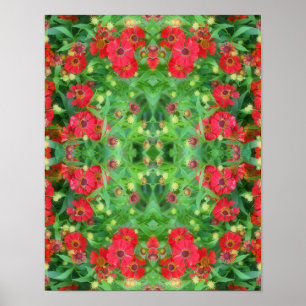 Fading Red Zinnia Flowers Abstrakt Mönster Poster
