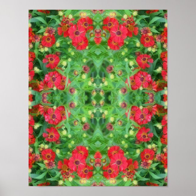 Fading Red Zinnia Flowers Abstrakt Mönster Poster (Framsidan)