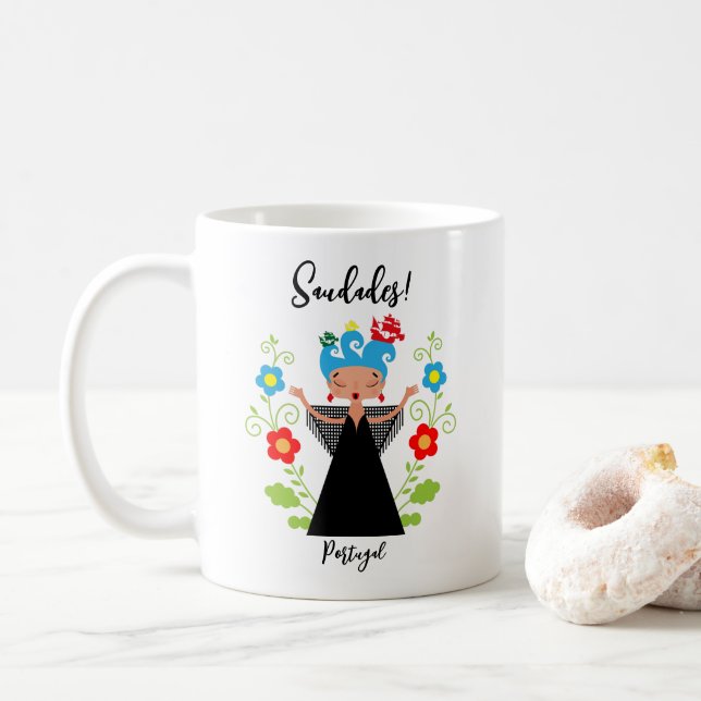 Fadokvinnans sångare med portugisiska fraktaser kaffemugg (Med munk)