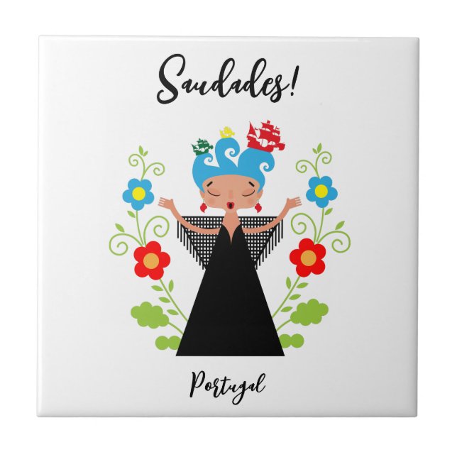 Fadokvinnans sångare med portugisiska fraktaser kakelplatta (Framsidan)