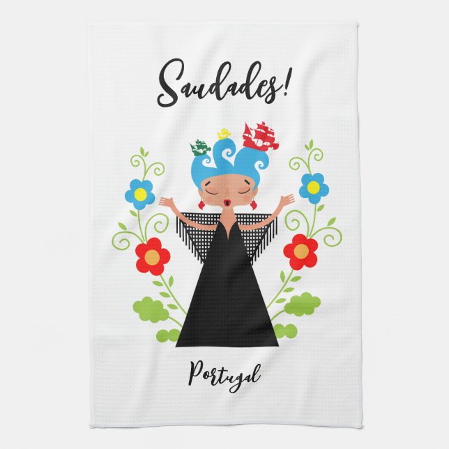 Fadokvinnans sångare med portugisiska fraktaser kökshandduk (Vertikal)