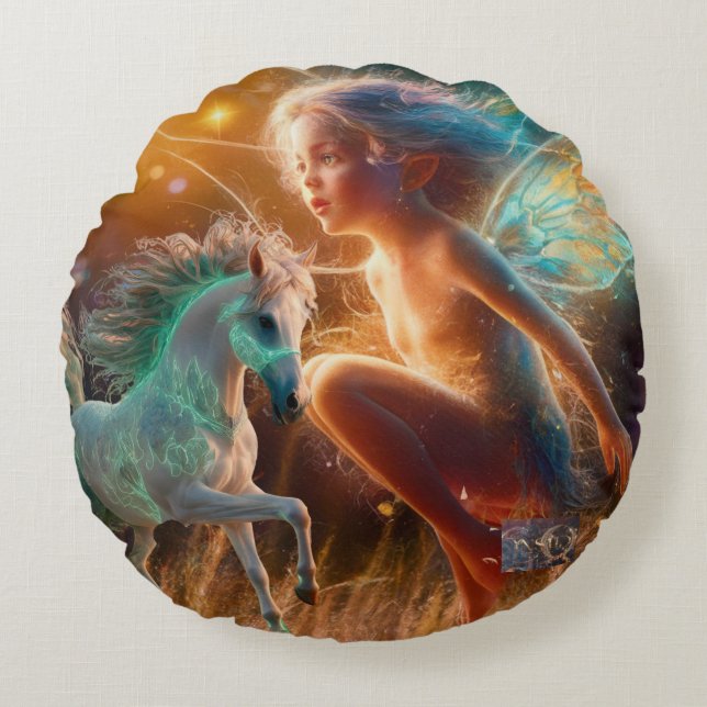 Fae and Horse Rund Kudde (Framsidan)