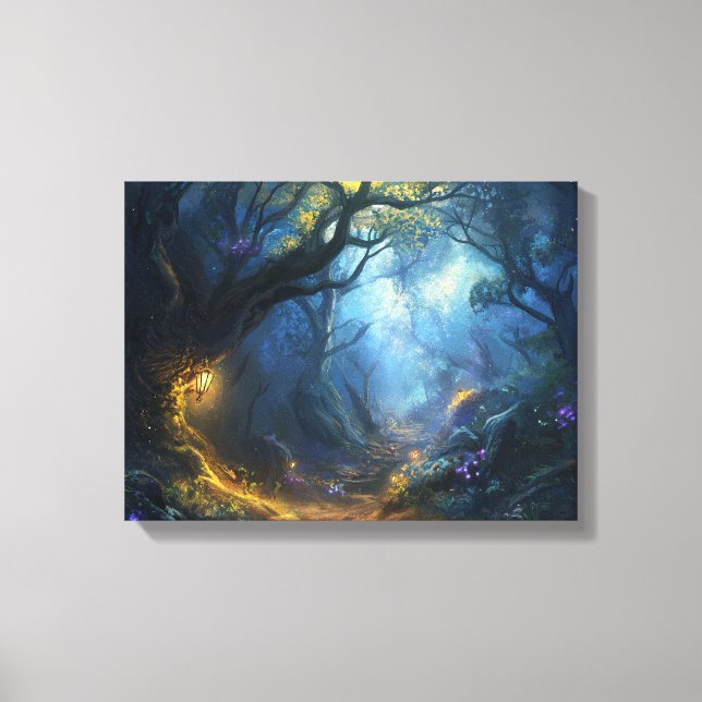 Fae Fantasy Forest Night Scene Canvastryck (Framsida)