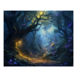 Fae Fantasy Forest Night Scene Perfect Poster