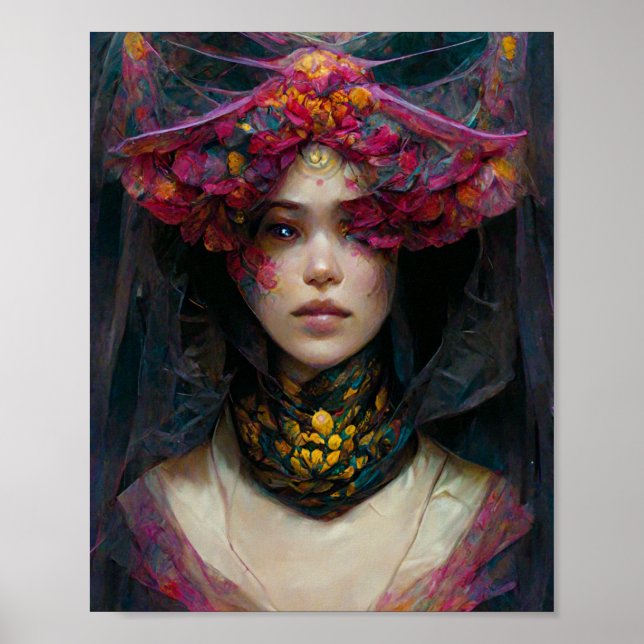 Fae Girl in Rosa Fantasy Art Poster (Framsidan)