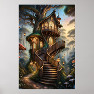 Fae Haven Heights AI Fantasy Digital Art Print Poster