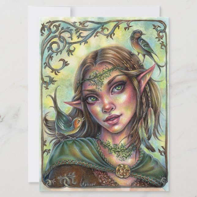 Fae Messenger Art Card Elf Fantasy Forest Female (Framsida)