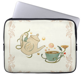 Faecore Graphic Art, Beige Tea Time Laptop Fodral
