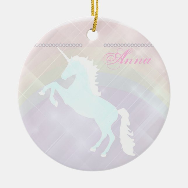 Faetastic Unicorn rosa personalize Julgransprydnad Keramik (Framsidan)